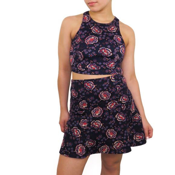 Hollister Blue and Purple Floral Matching Skirt Set Two Piece Dress XS - Picture 1 of 6